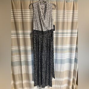 NWT New York & Company Black and White Polka-Print Maxi Romper (pants)
